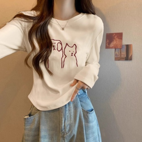 Threaded German velvet~ brushed round neck base shirt for women new winter version inner wear slimming warm long sleeve top