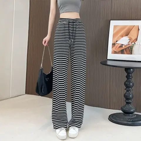 New spring and summer black and white high-waisted wide-leg pants, slim and slim straight pants, loose casual floor-length pants