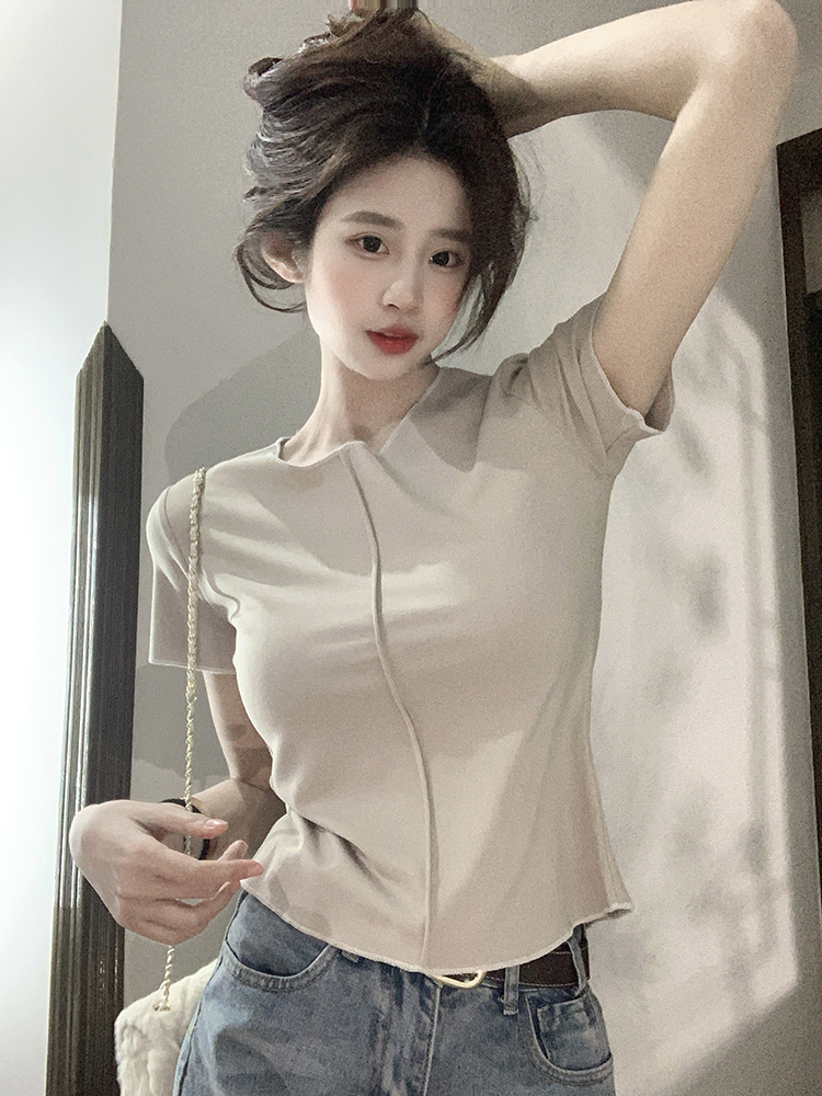 Real shots~Korean basic short-sleeved T-shirt tops are versatile and stylish for summer