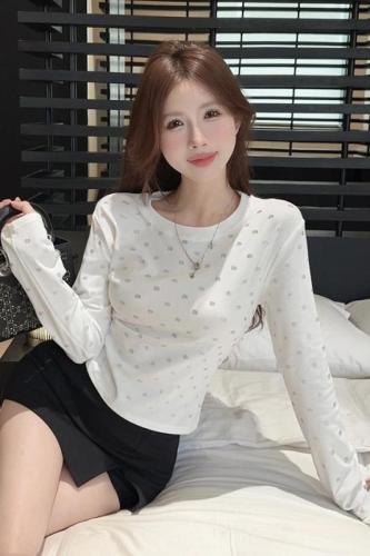 Actual shot ~ 2024 spring new heavy industry style hot diamond a-line Korean version super slim and slim long-sleeved bottoming