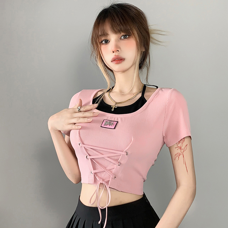Summer sweetheart hottie style short-sleeved T-shirt for women, waist-cinching design, short top, sexy and slim