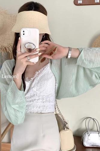 THE LEMON retro small shawl sun protection linen knitted shawl women's summer all-match suspender outer thin short coat