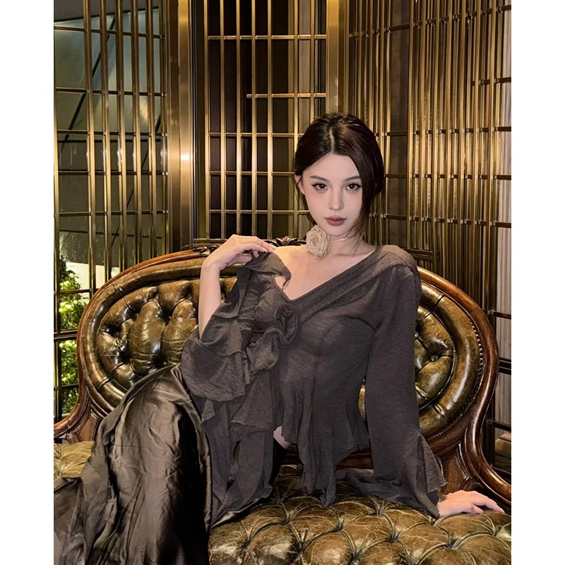 法式純欲不規則獨特上衣套裝女2024年新款質感大擺半身裙兩件套女