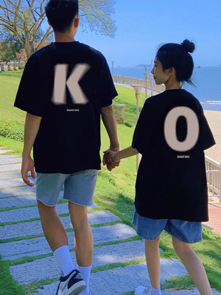 High-end summer 2024 new style, very fairy couple short-sleeved T-shirt, trendy special pure cotton, one man and one woman