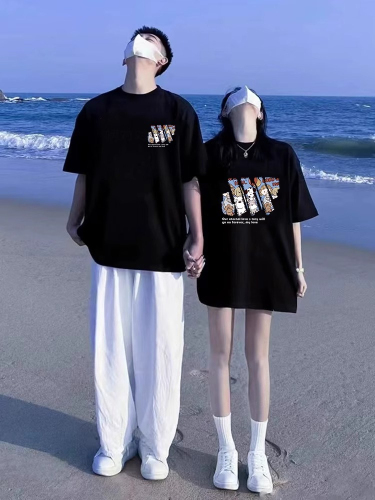 Early Spring 2024 Summer High-end Design Couple Outfits with Different Senses Short-Sleeved T-Shirts Valentine's Day Suit Clothes Fashion