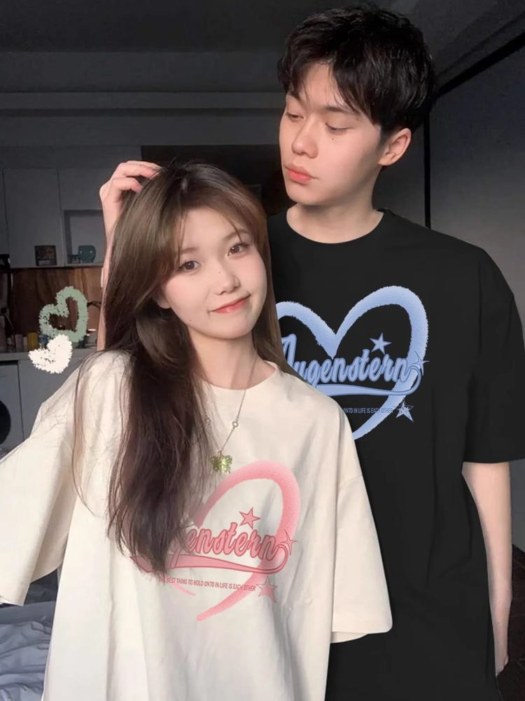 Special couple wear short-sleeved 2024 new summer high-end niche trendy one man and one woman loose T-shirt summer wear