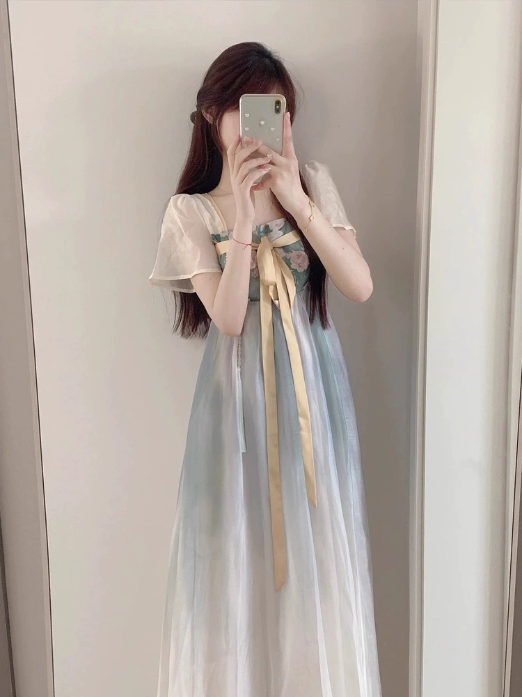 新中式輕國風女裝改良版漢服連衣裙夏季高級感氣質收腰顯瘦長裙子
