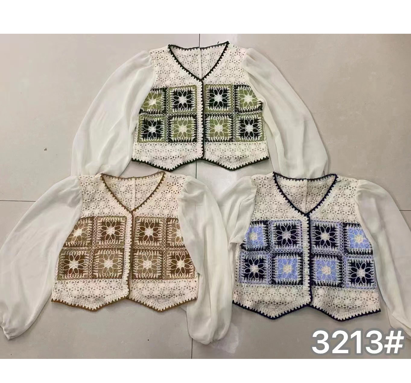 2024春秋季新款V領鏤空鈎花刺繡針織小衫長袖上衣顯瘦短款少女