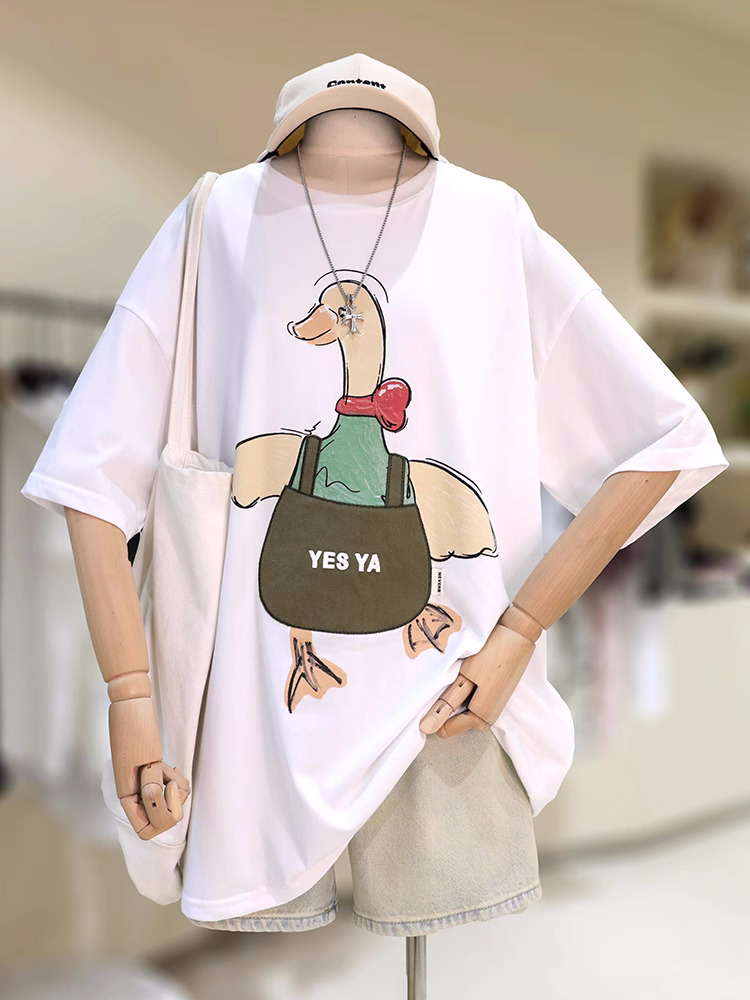官圖220克/精梳純棉後包領有縫邊S-XXXL夏裝短袖T恤女
