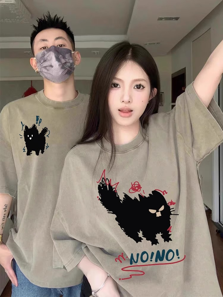 Early spring and summer T-shirts for couples 2024 new style super hot high-end short-sleeved trendy brand different pure cotton women's clothes