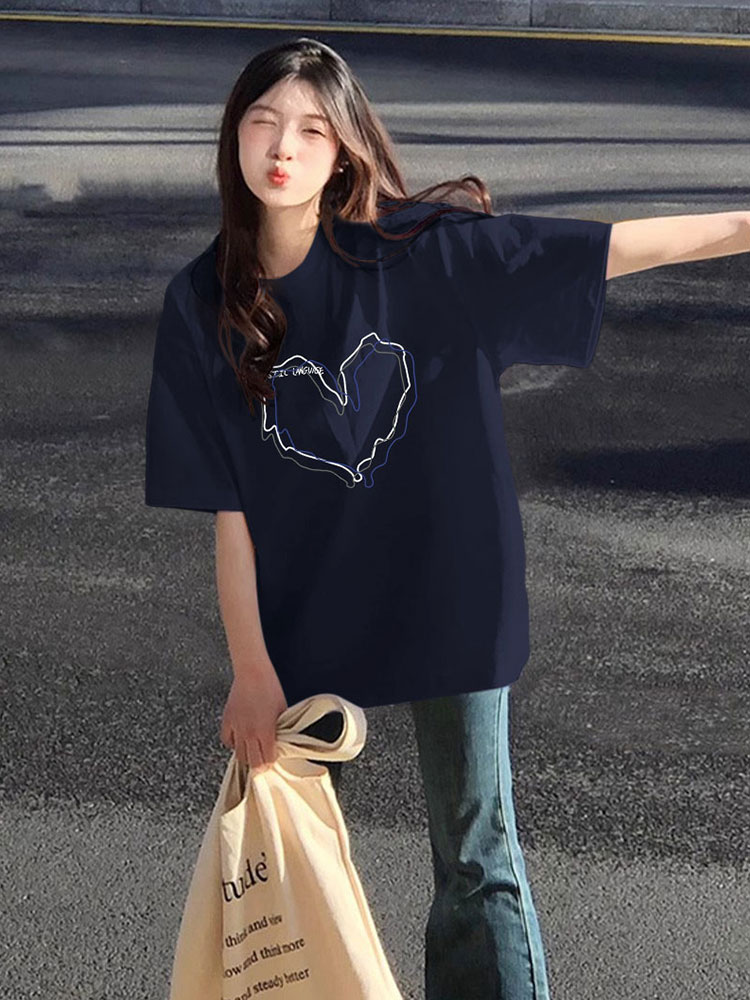 高質量純棉220克精梳緊密手感好直播品質前印花短袖t恤女