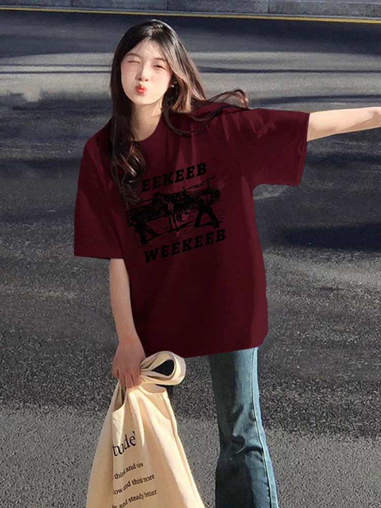 高質量純棉220克精梳緊密手感好直播品質前印花短袖t恤女