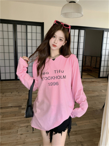Real shot of lazy style gradient letter thin long-sleeved cardigan
