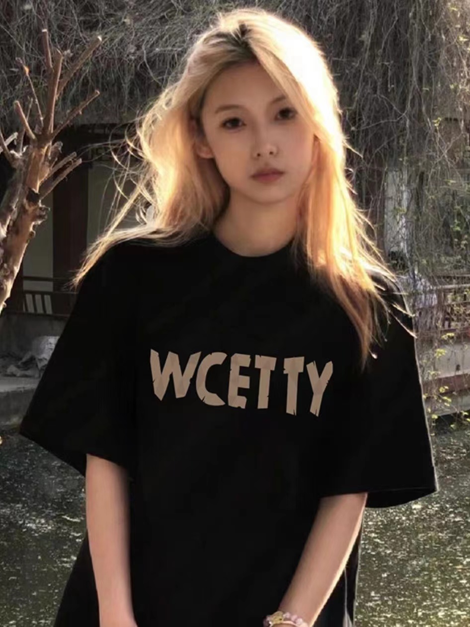高質量純棉220克精梳緊密手感好直播品質前印花短袖t恤女