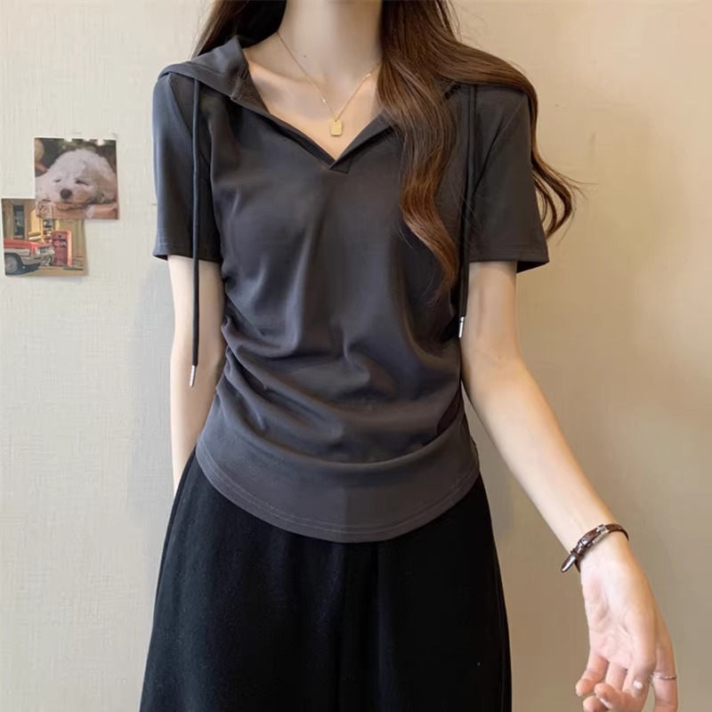2024夏季新款 92棉/8氨綸40支210g純棉 短袖t恤女夏季法式