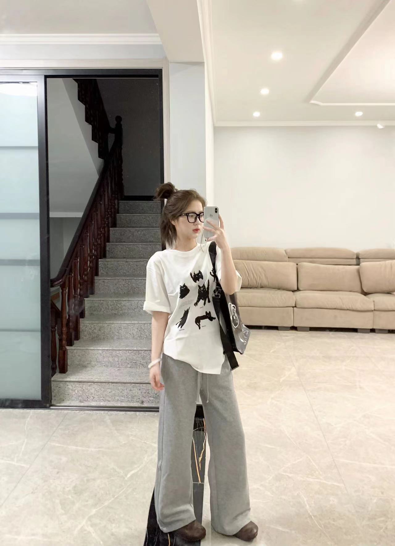 高質量純棉220克精梳緊密手感好直播品質前印花短袖t恤女