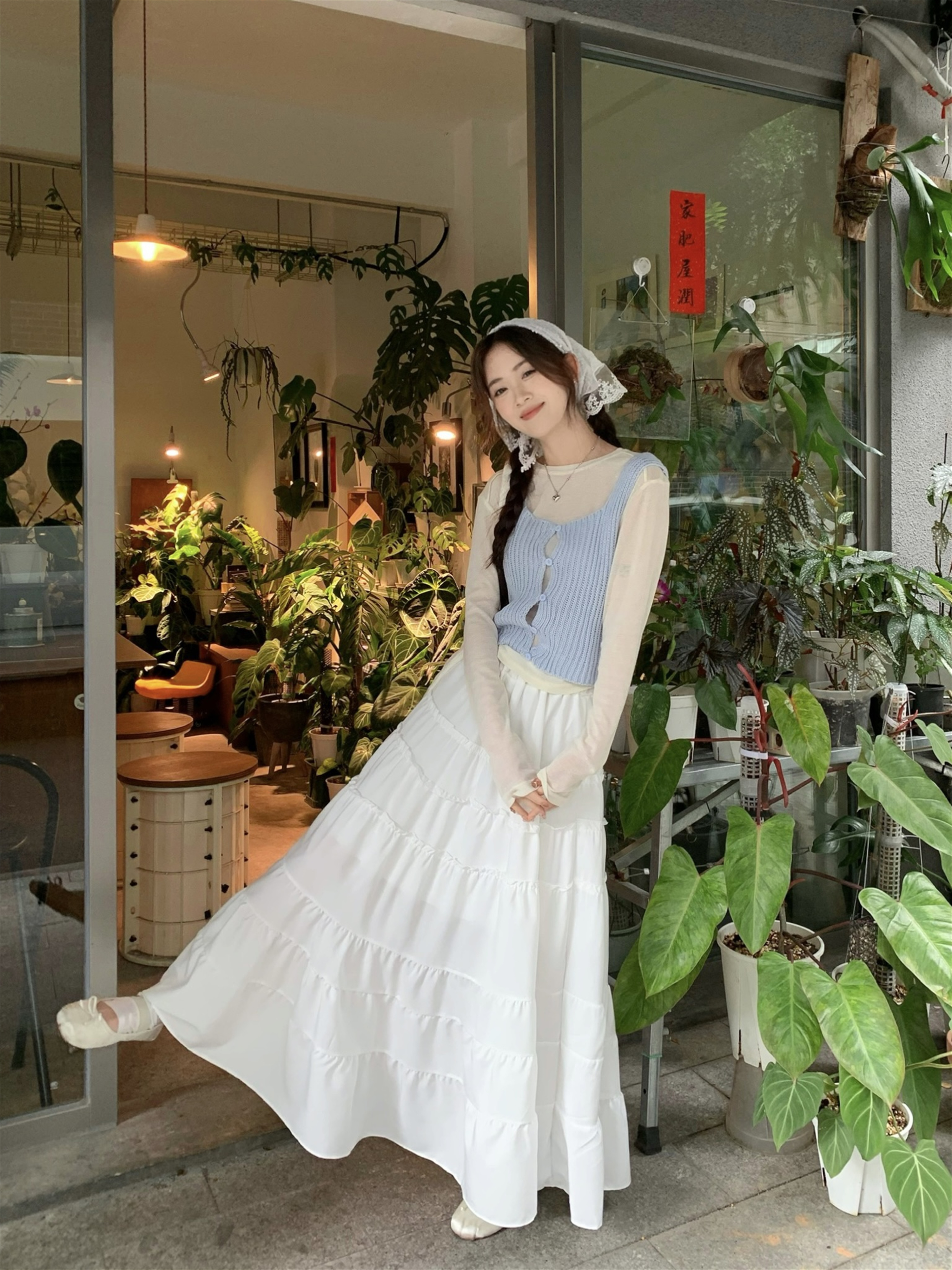 實拍~韓版顯瘦薄款長袖打底+針織馬甲