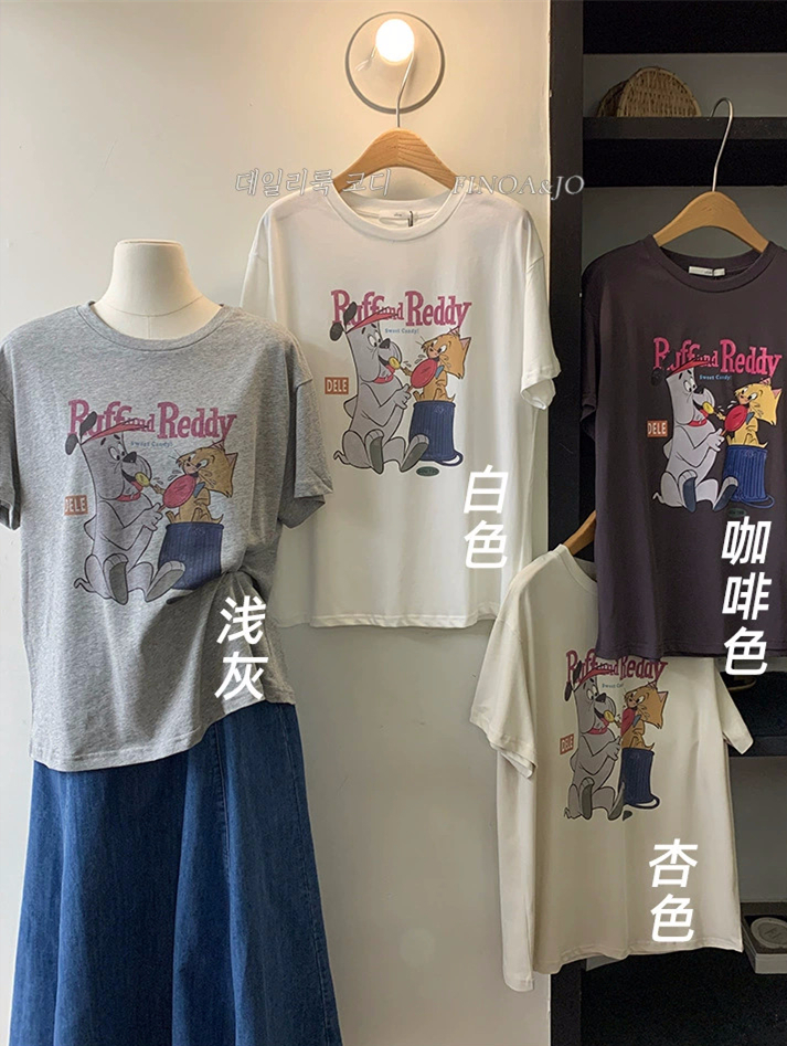 官圖220克/精梳純棉後包領有縫邊S-XXXL夏裝短袖T恤女