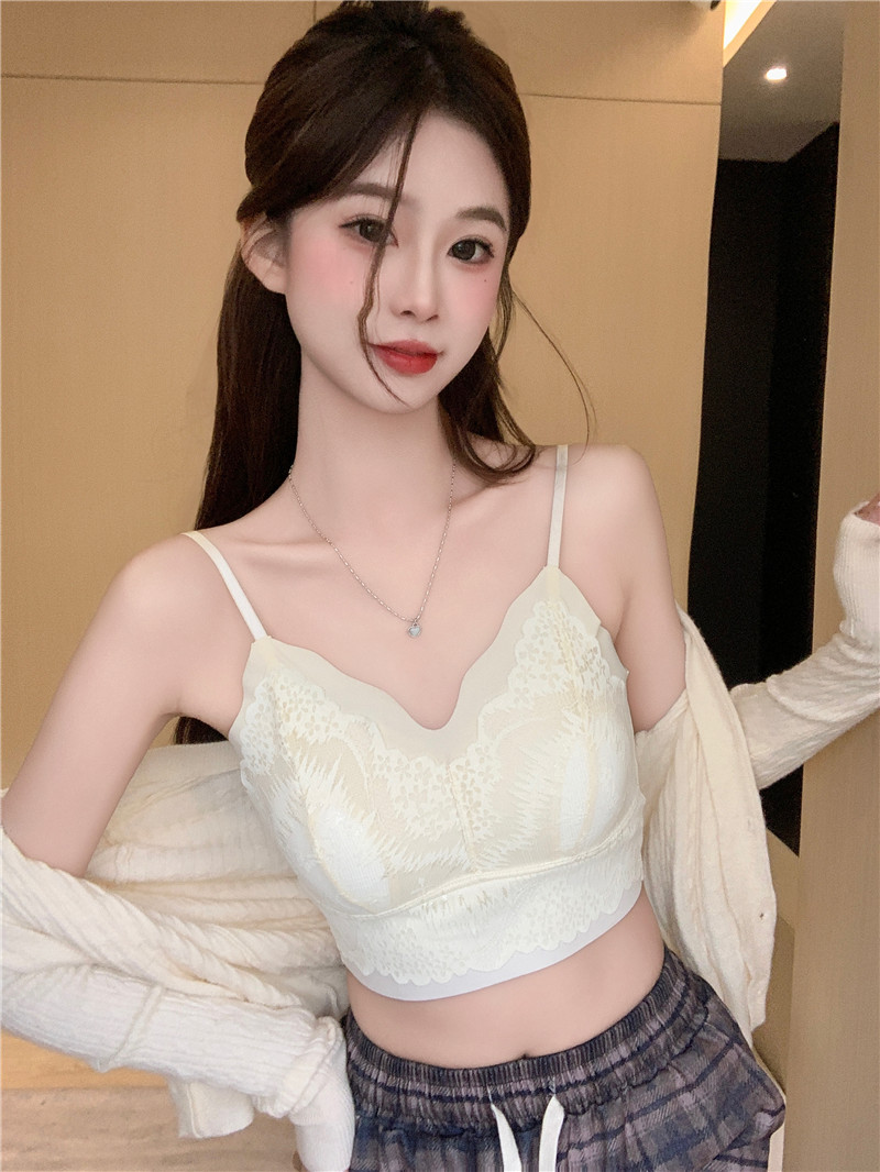 實拍~蕾絲美背吊帶背心裹胸抹胸甜辣性感無袖打底上衣