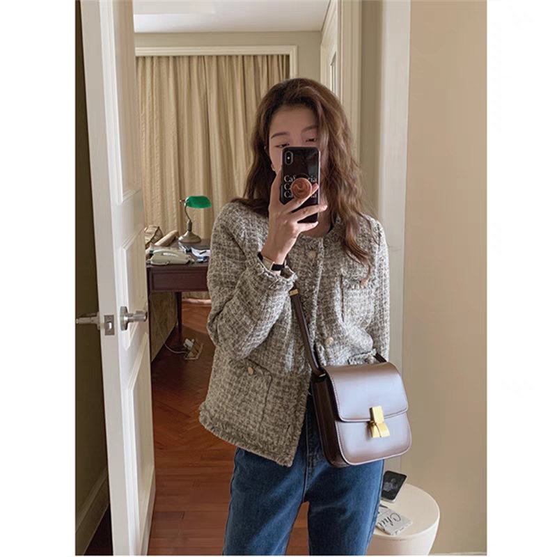 Korean style chic small fragrance jacket for women spring and autumn 2024 new temperament retro tweed short cardigan top