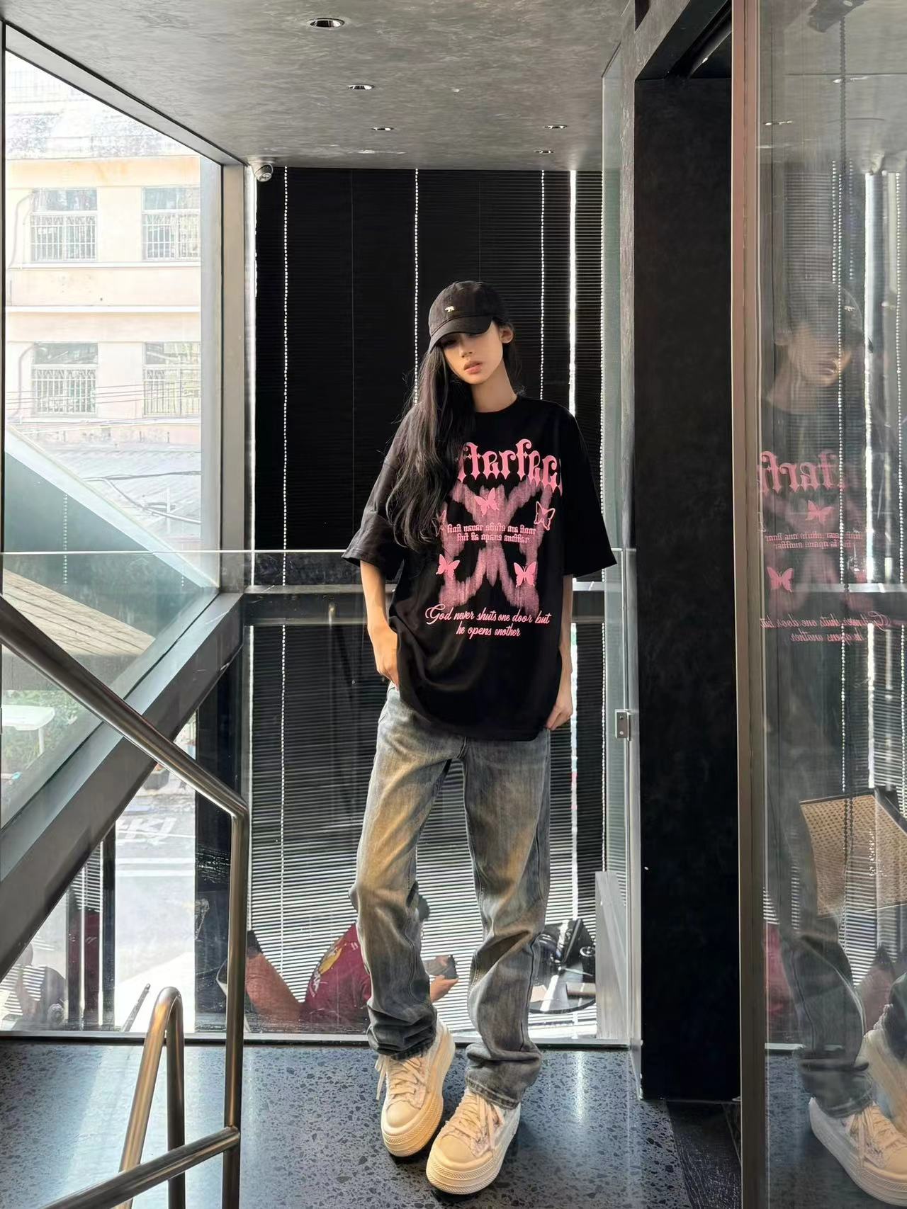高質量純棉220克精梳緊密手感好直播品質前印花短袖t恤女