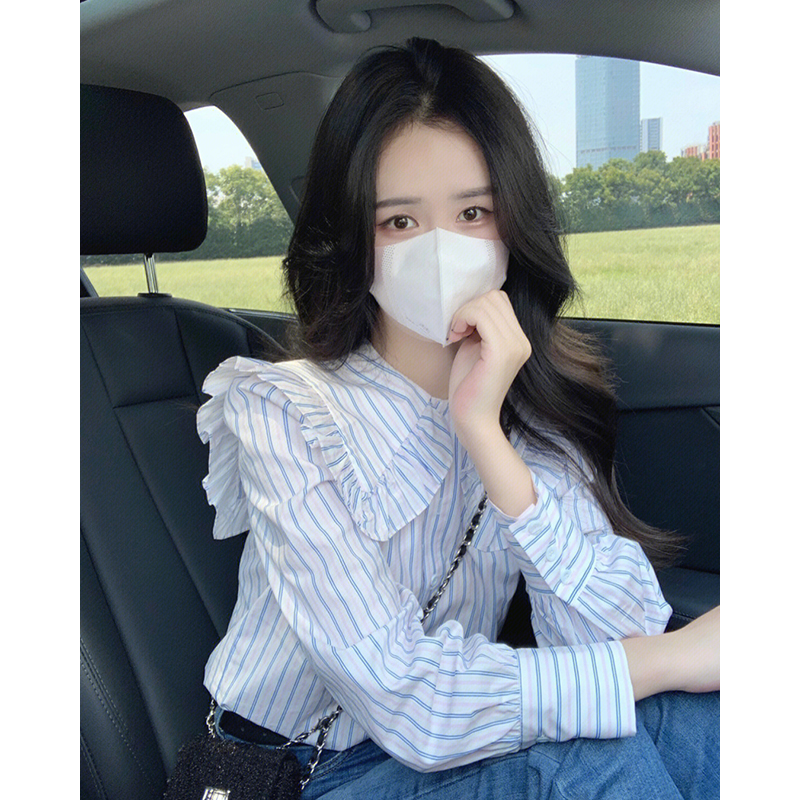 春秋法式條紋襯衫女裝設計感小眾娃娃衫溫柔氣質襯衣甜美別致上衣