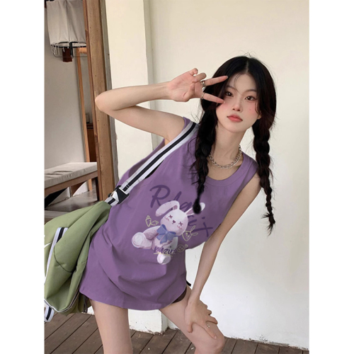 English has been changed B004# official picture 210g rear bag strip spring and summer loose cotton printed sleeveless vest for women