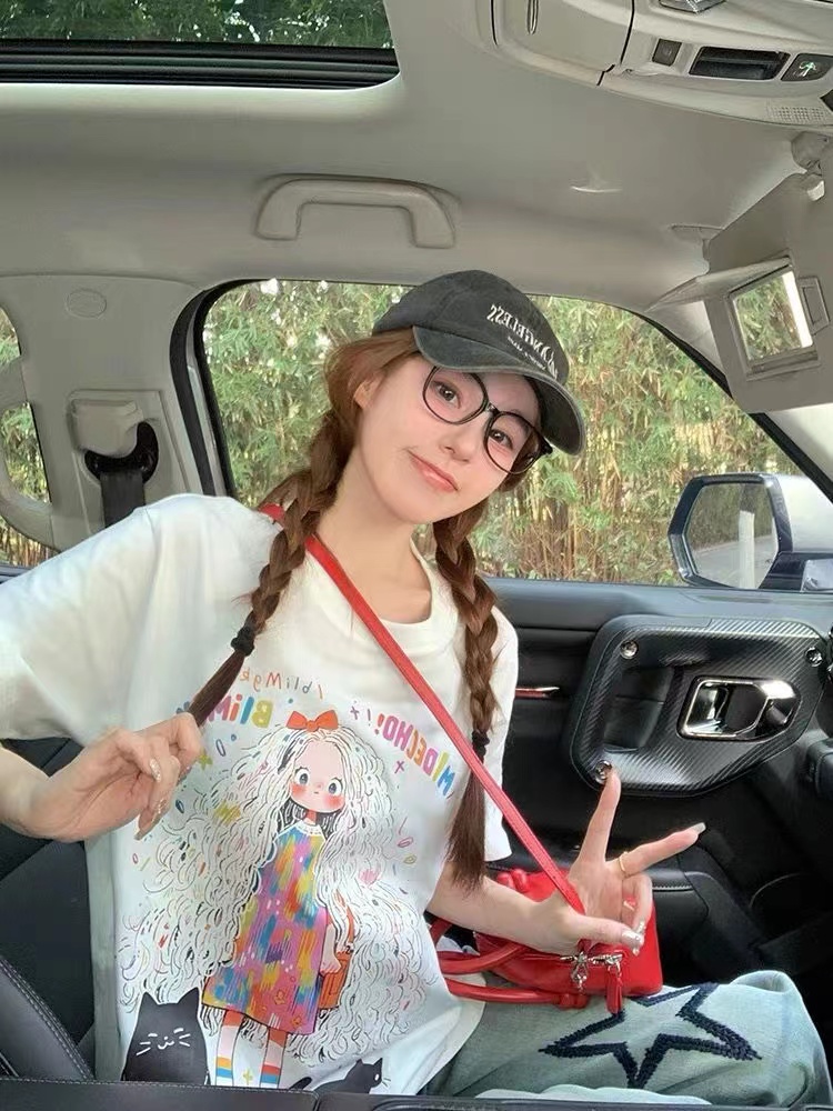 高質量純棉220克精梳緊密手感好直播品質前印花短袖t恤女