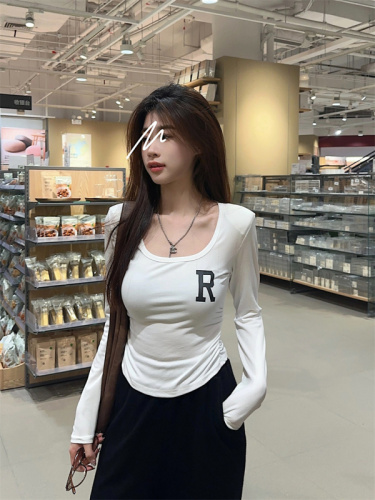 Actual shot Spring new letter printed bottoming shirt women's slim long-sleeved T-shirt