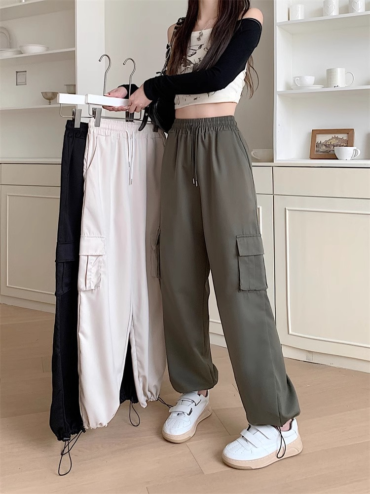 Large size American retro casual overalls for women, early spring, high-waisted, slimming leggings, fat mm straight wide-leg pants