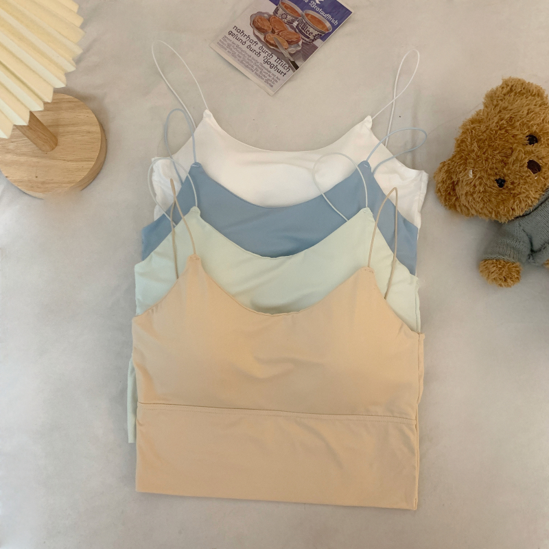 Real shot of ice silk beautiful back underwear for girls, inner base, one-piece fixed cup to prevent exposure, wrapped chest and tube top