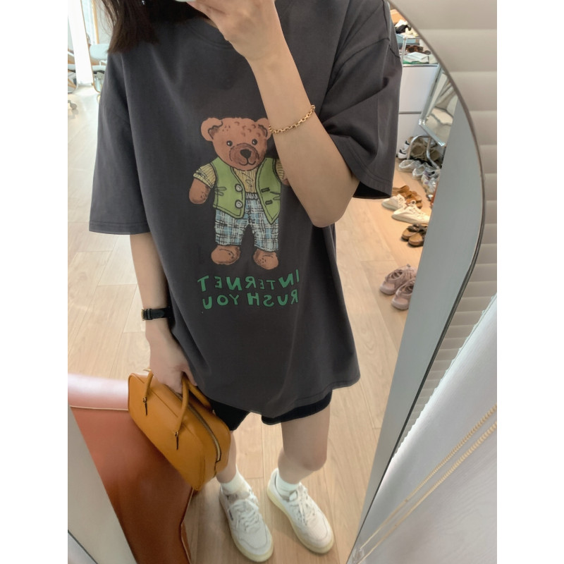 高質量純棉220克精梳緊密手感好直播品質前印花短袖t恤女