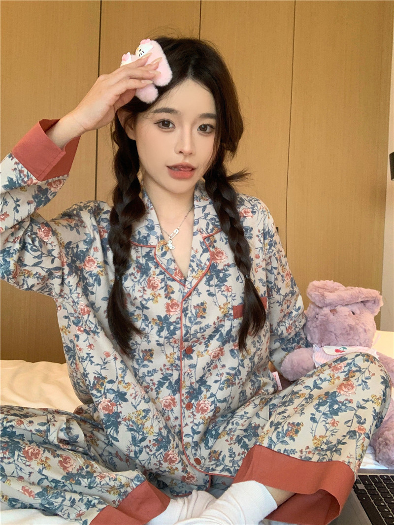Actual shot of Korean style cotton contrasting casual national style retro rose loose and comfortable spring new home clothes