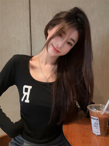 Actual shot Spring new letter printed bottoming shirt women's slim long-sleeved T-shirt