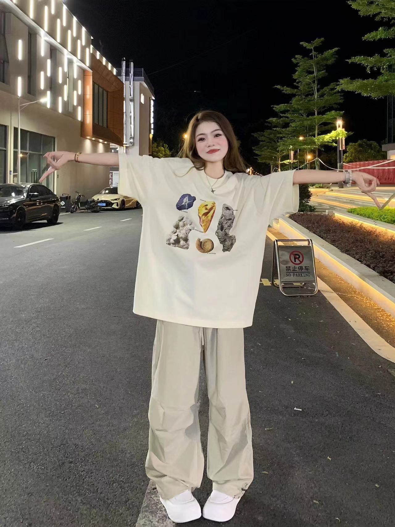 高質量純棉220克精梳緊密手感好直播品質前印花短袖t恤女