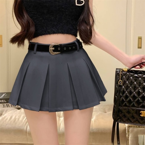 Real shot!  College style pleated skirt trousers with niche design, high waist and slimming A-line short skirt