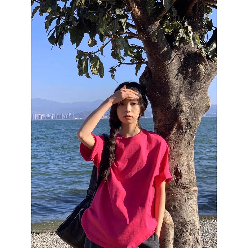 高質量純棉220克精梳緊密手感好直播品質純色短袖t恤女