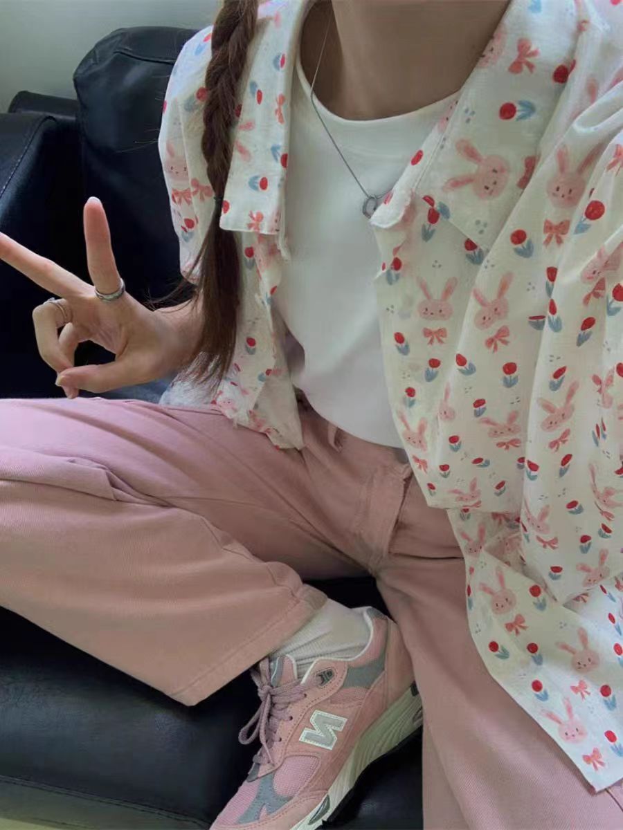 原版布料質量240斤大碼系甜美小眾學生開衫襯衣女