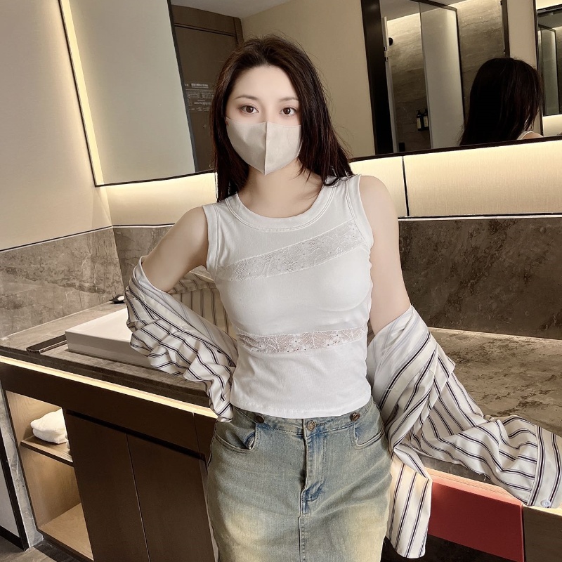 新款性感精緻不規則鏤空帶胸墊百搭背心吊帶上衣女外穿
