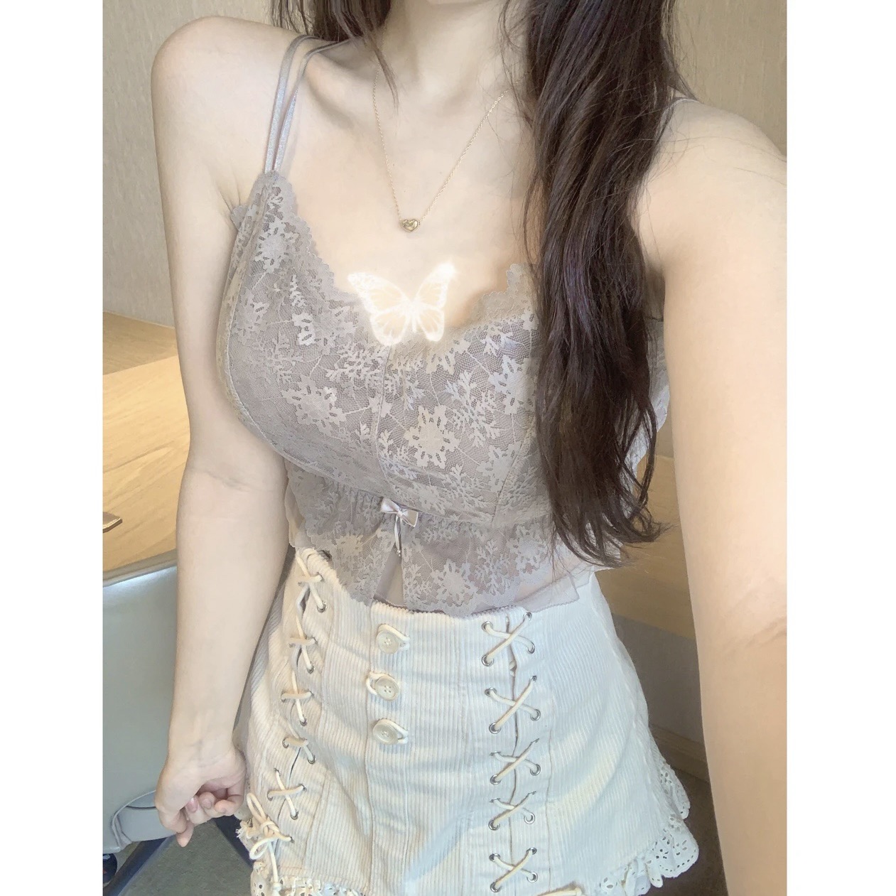 網紅蕾絲吊帶辣妹短款美背純欲風高檔甜美性感內搭背心