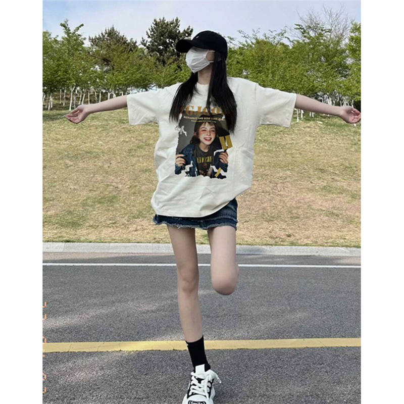 高質量純棉220克精梳緊密手感好直播品質前印花短袖t恤女