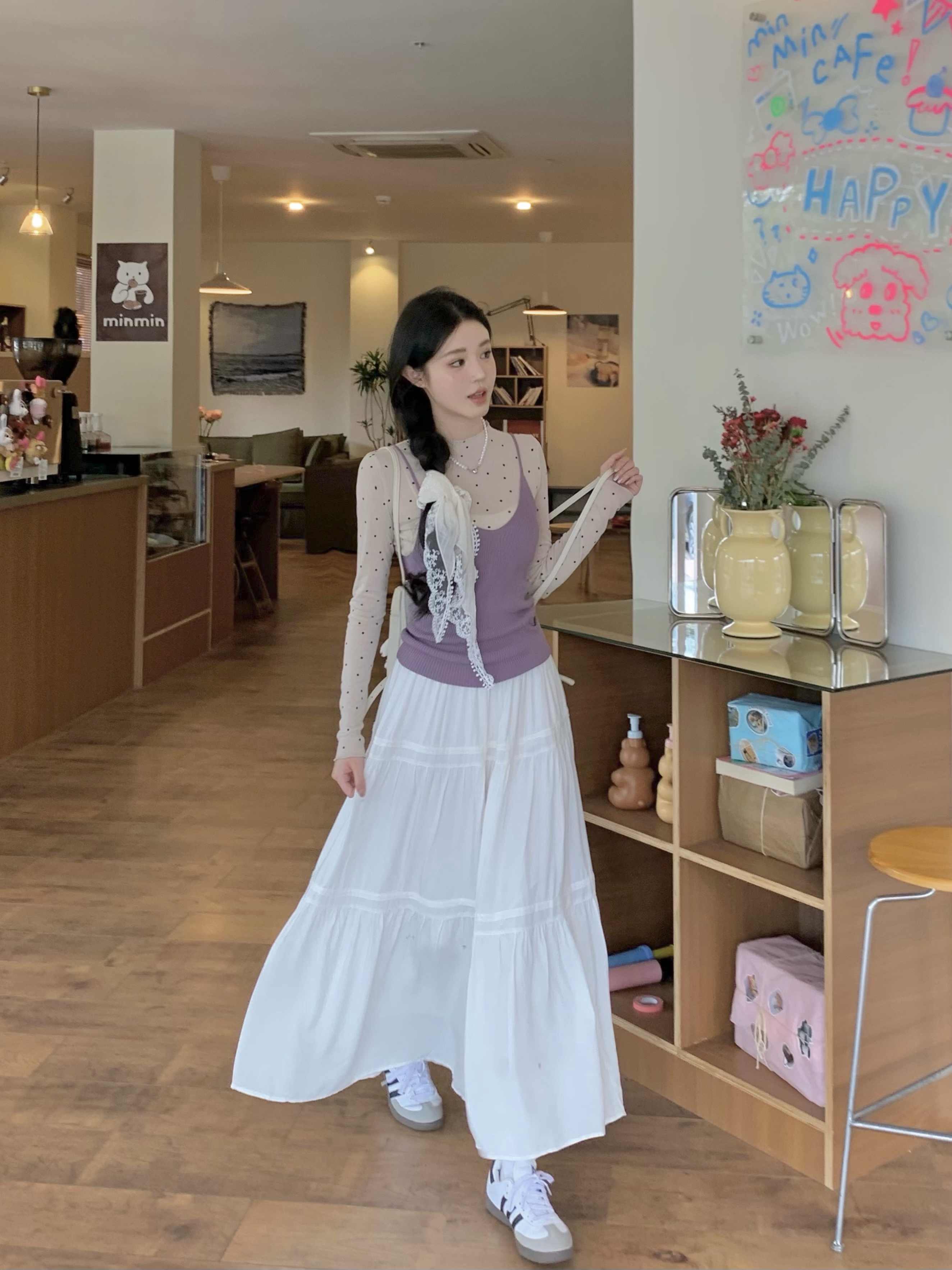 實拍~韓版顯瘦波動打底+吊帶針織+半身裙