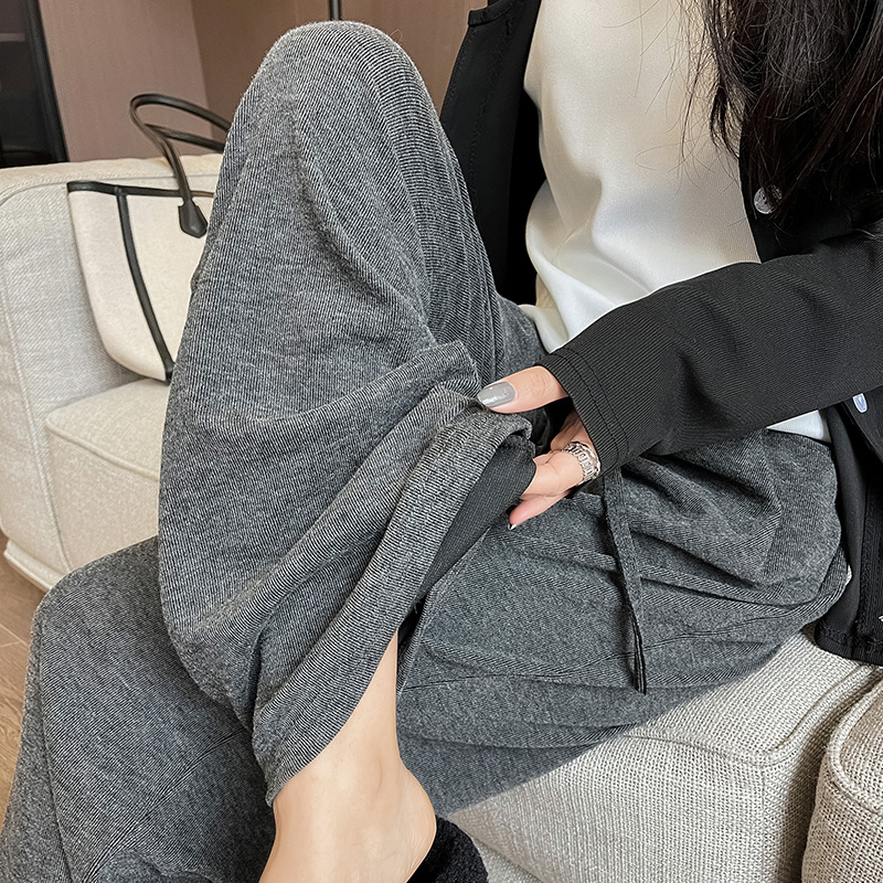 實拍顯瘦休閒闊腿褲女春季直筒褲遛彎褲寬鬆型長褲簡約高腰褲子