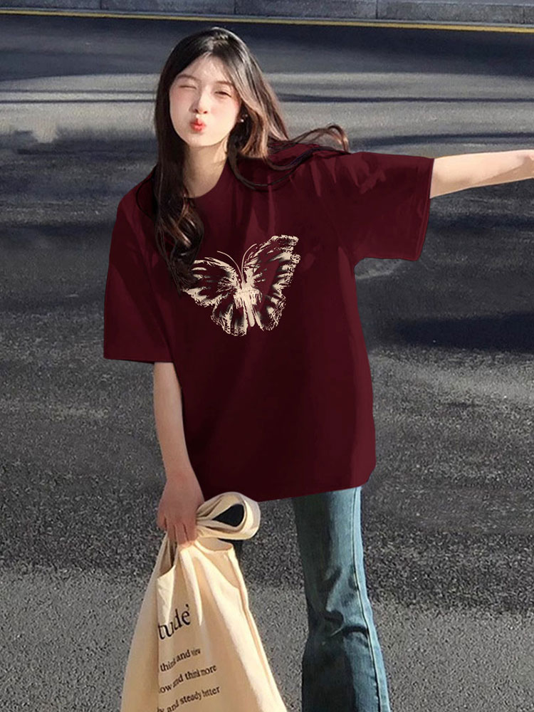 高質量純棉220克精梳緊密手感好直播品質前印花短袖t恤女