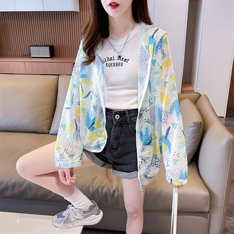 Real shot 5572# Ice Silk Nano Silk Thin Medium Long Loose Cardigan Zipper Sun Protection Hooded Jacket for Women