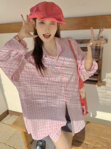 Actual shot Korean style niche striped loose slimming sun protection long-sleeved versatile spring shirt jacket for women