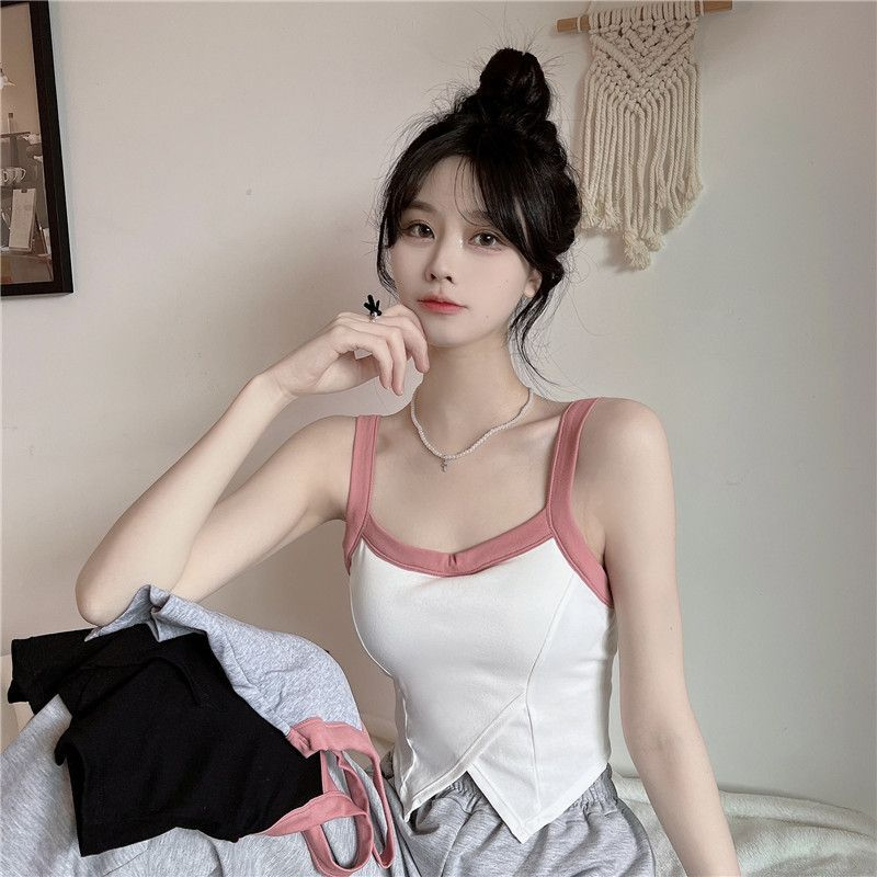 Official photo 260 French-style inner wear, beautiful tube top, bra straps, breast pads, slim fit short top, trendy