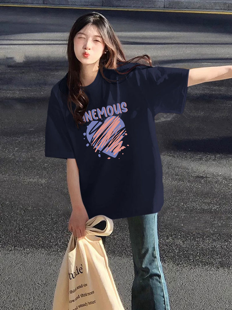 高質量純棉220克精梳緊密手感好直播品質前印花短袖t恤女