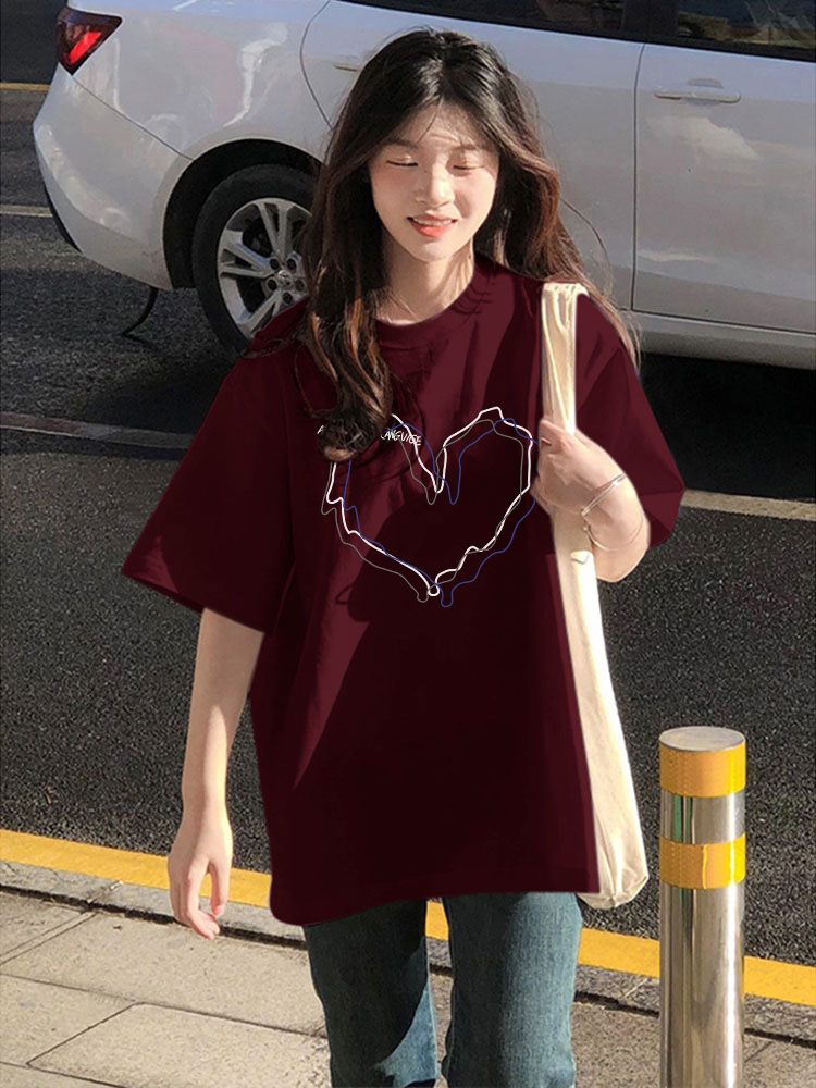 高質量純棉220克精梳緊密手感好直播品質前印花短袖t恤女，