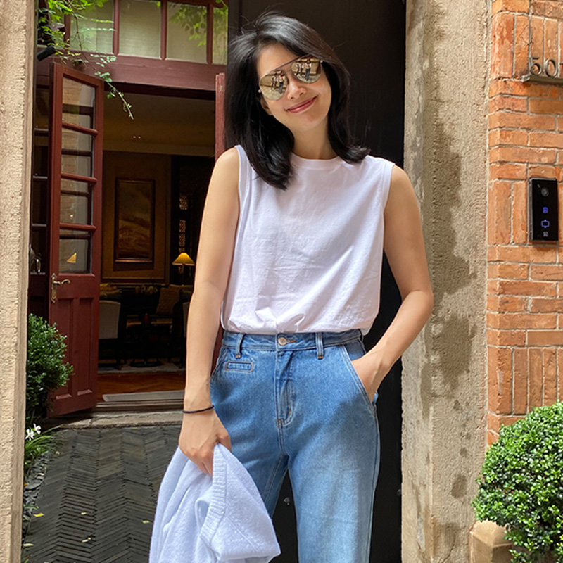 質檢官圖夏裝t恤寬鬆外穿背心女疊穿搭配無袖打底衫內搭上衣潮